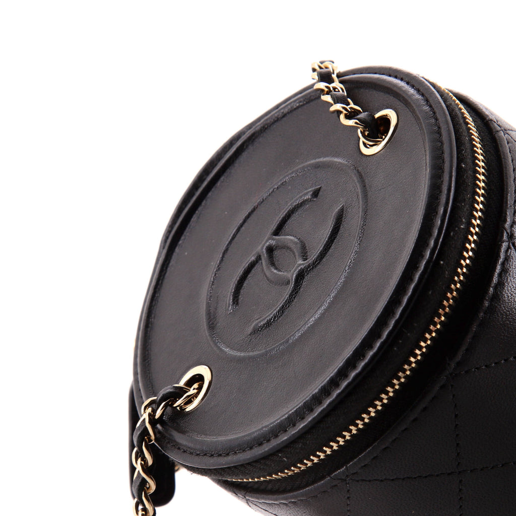 CC Round Vanity Case with Chain Quilted Lambskin Mini