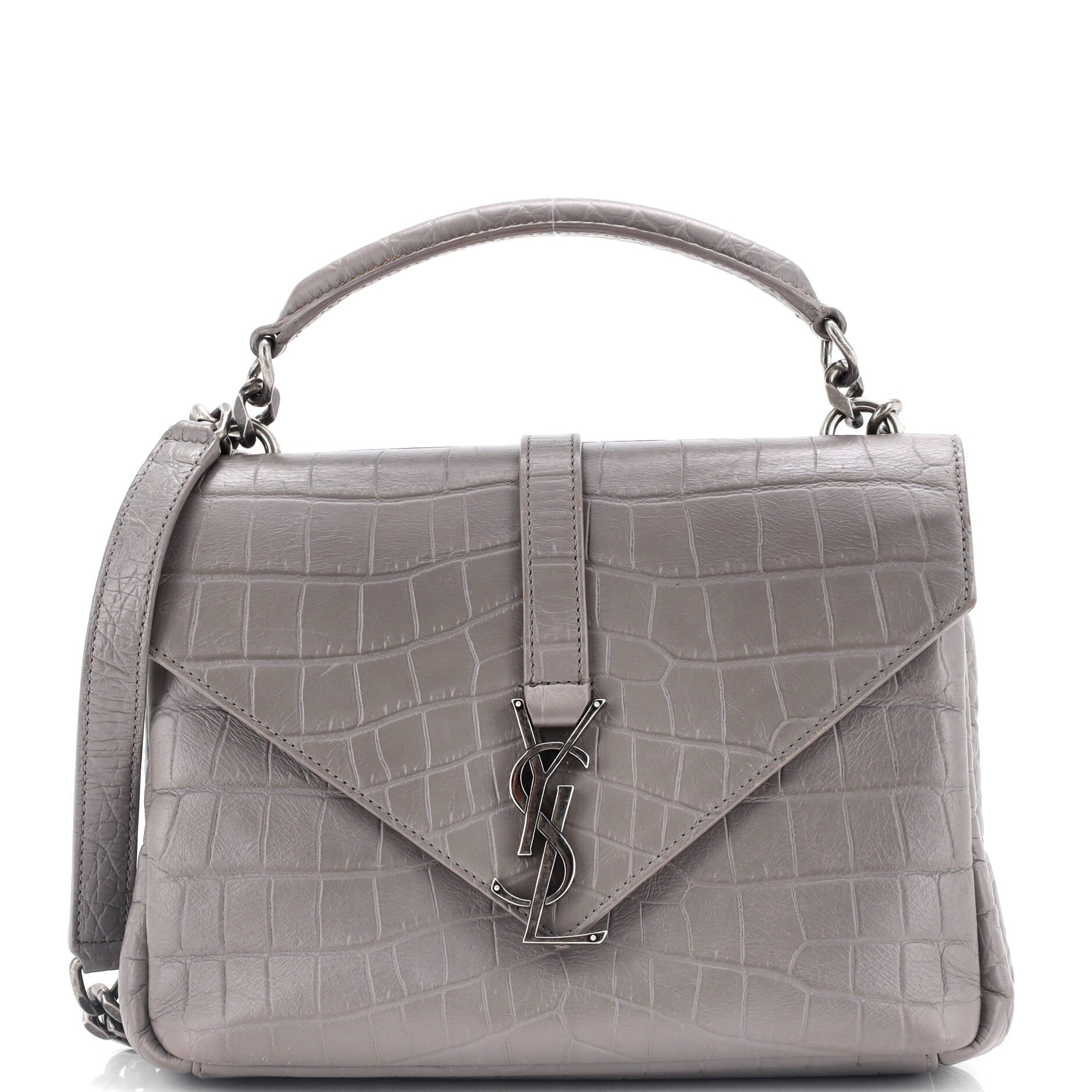 Classic Monogram College Bag Crocodile Embossed Leather Medium