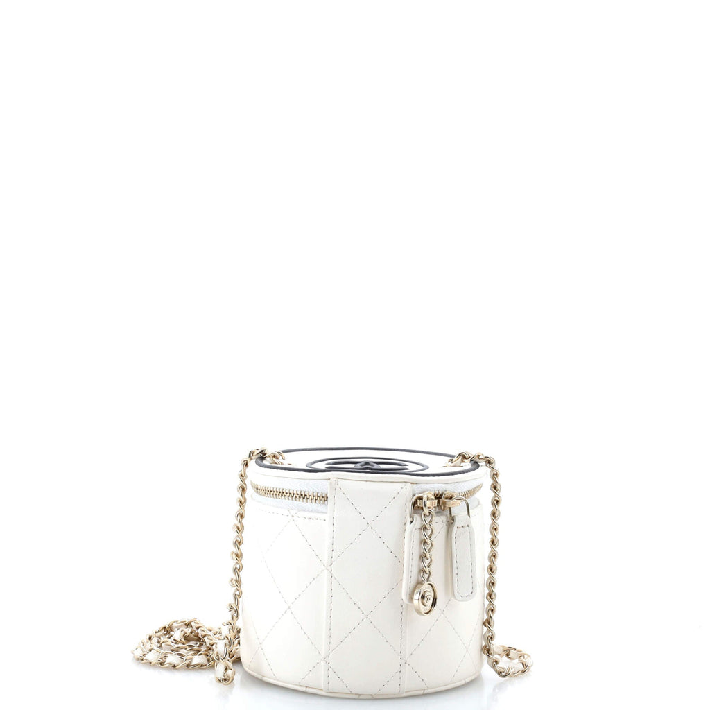 CC Round Vanity Case with Chain Quilted Lambskin Mini