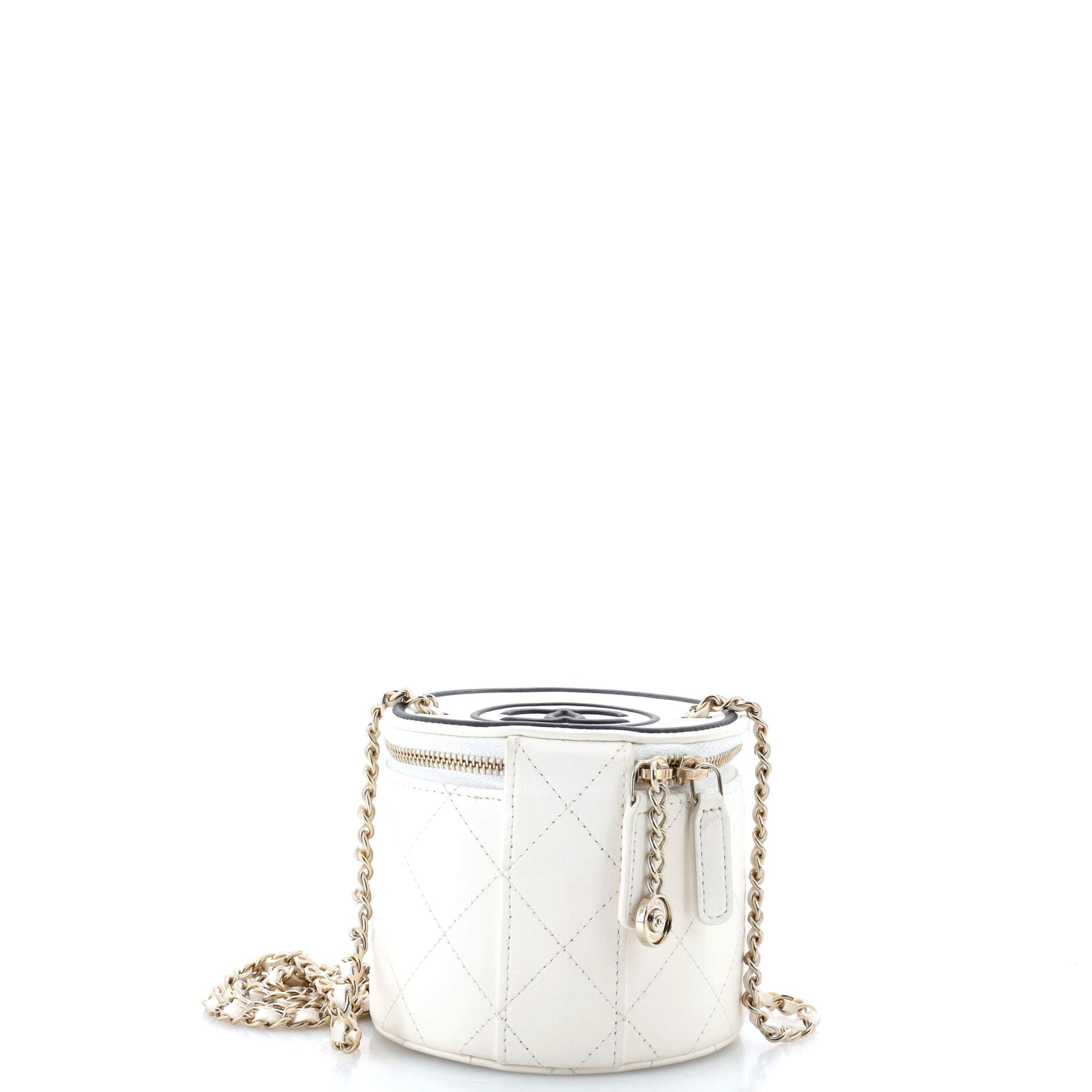 CC Round Vanity Case with Chain Quilted Lambskin Mini
