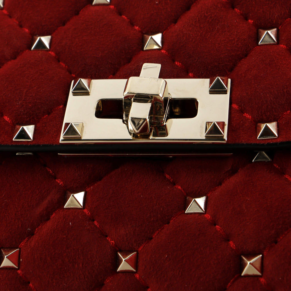 Rockstud Spike Flap Bag Quilted Suede Small
