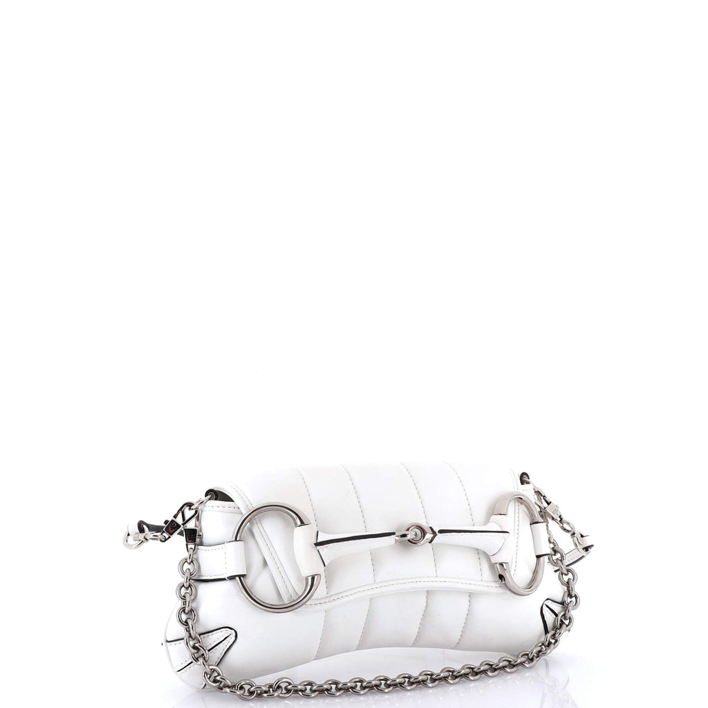 Horsebit Chain Shoulder Bag Vertical Quilted Leather Small