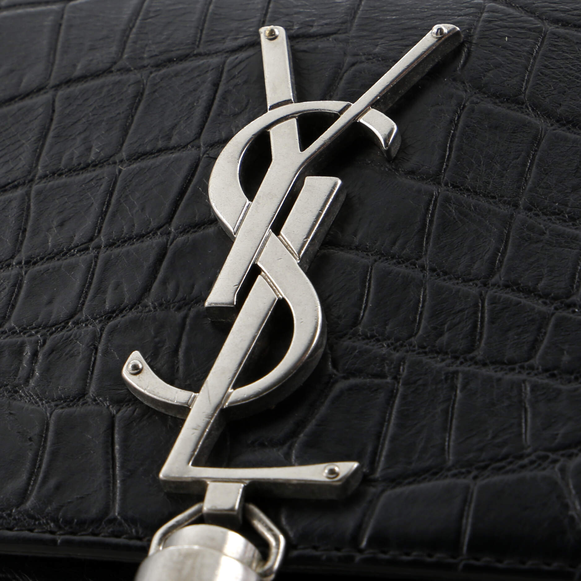Classic Monogram Tassel Crossbody Bag Crocodile Embossed Leather Small