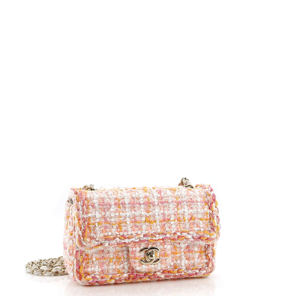 Classic Single Flap Bag Braided Quilted Tweed with Sequins Mini