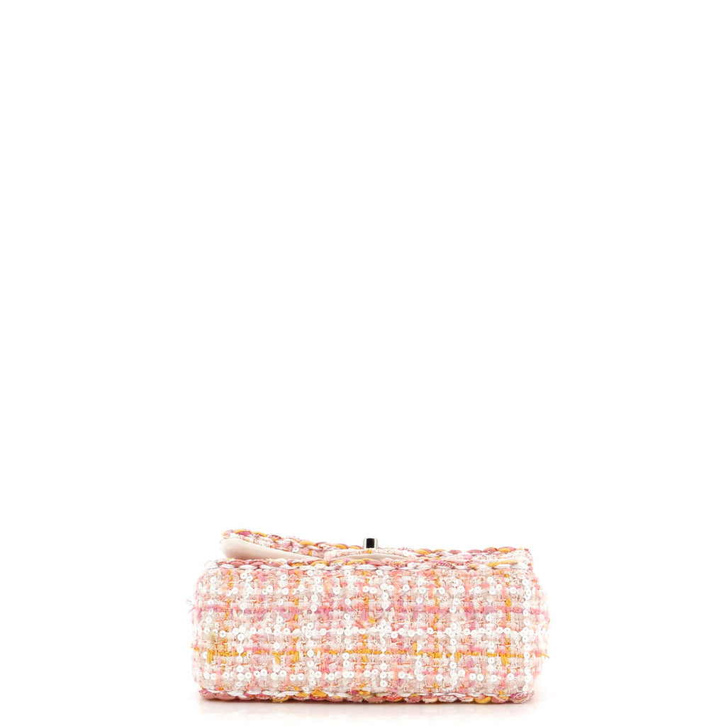 Classic Single Flap Bag Braided Quilted Tweed with Sequins Mini