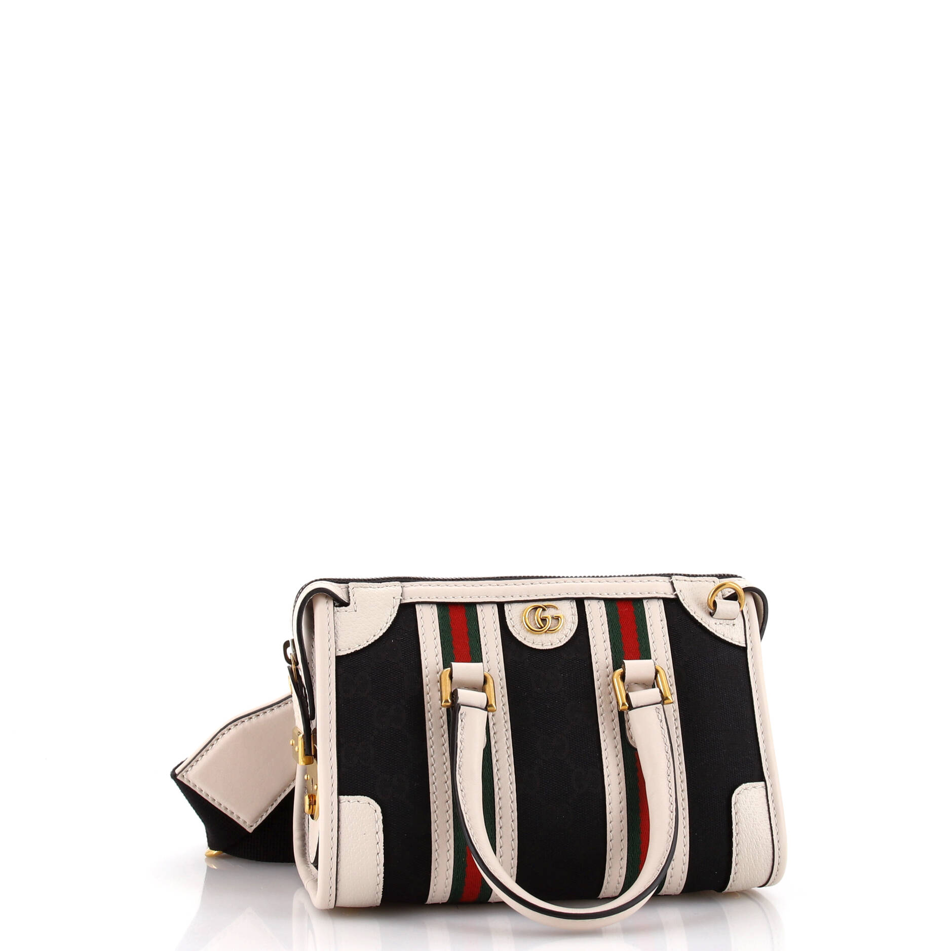 Double G Web Top Handle Bag GG Canvas with Leather Mini