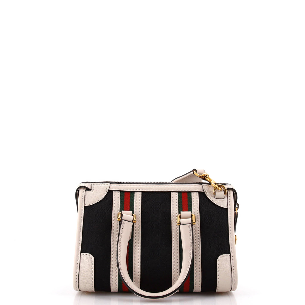 Double G Web Top Handle Bag GG Canvas with Leather Mini
