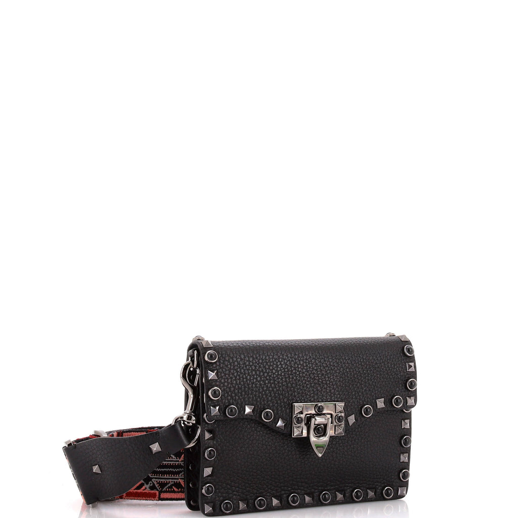 Rolling Rockstud Flip Lock Flap Bag Leather with Cabochons Small