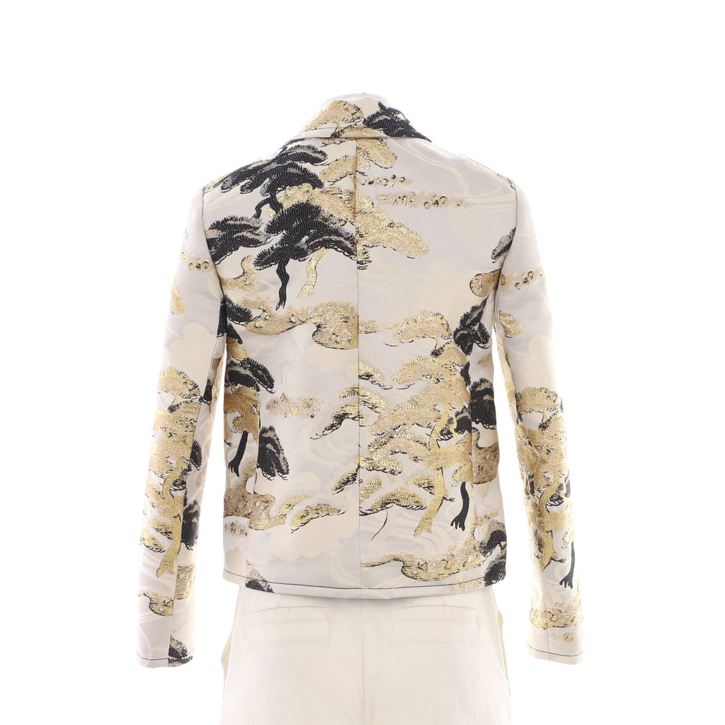 Women's Tree Motif Single Breasted Blazer Polyester and Silk Blend
