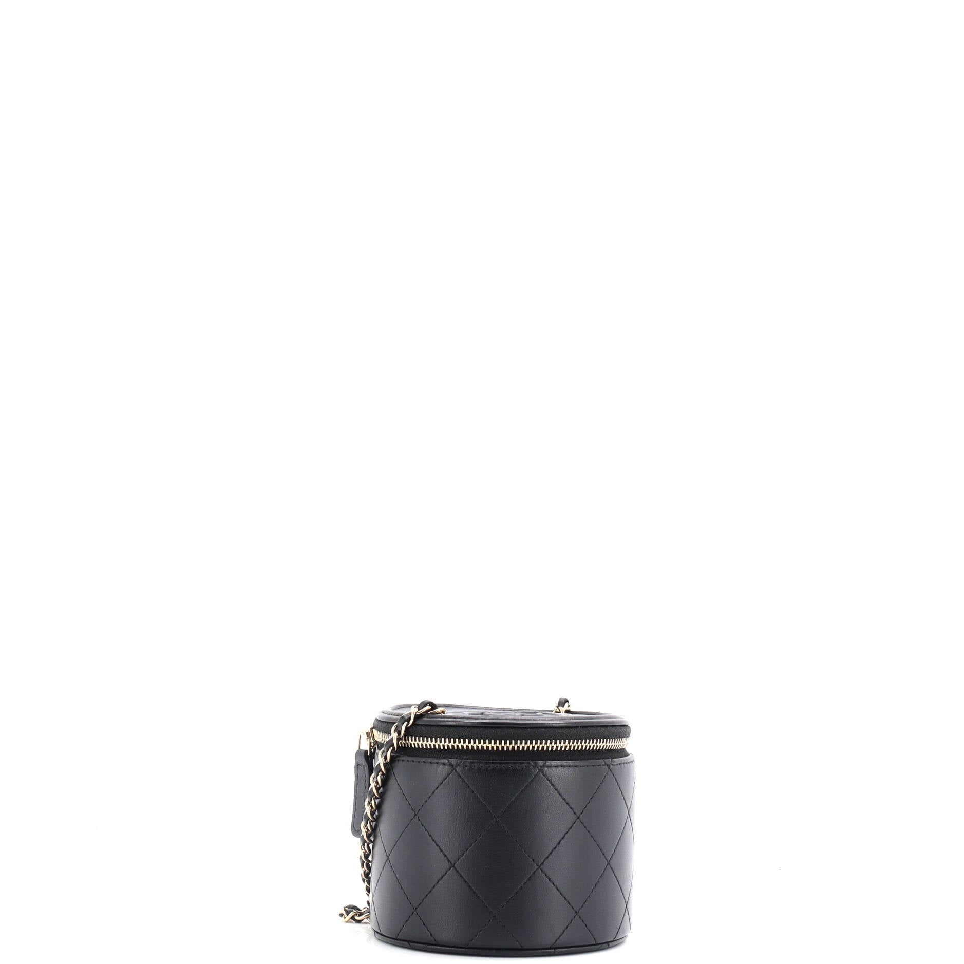 CC Round Vanity Case with Chain Quilted Lambskin Mini