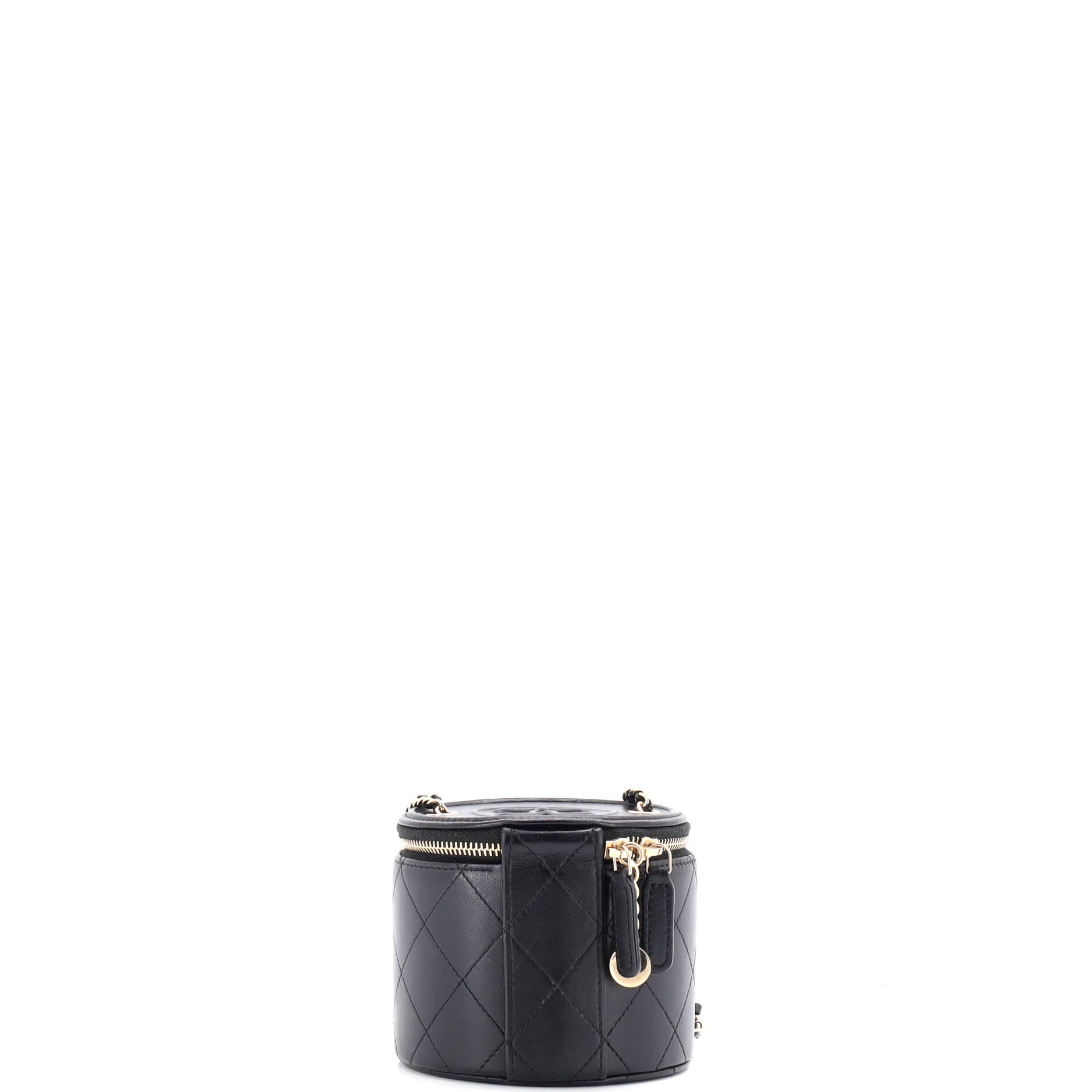 CC Round Vanity Case with Chain Quilted Lambskin Mini