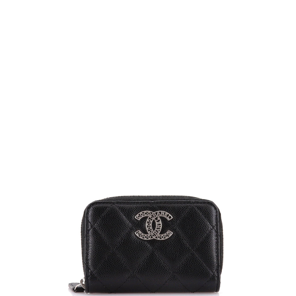 CC Cut Out Coco Chanel Zip Coin Purse Quilted Caviar Small