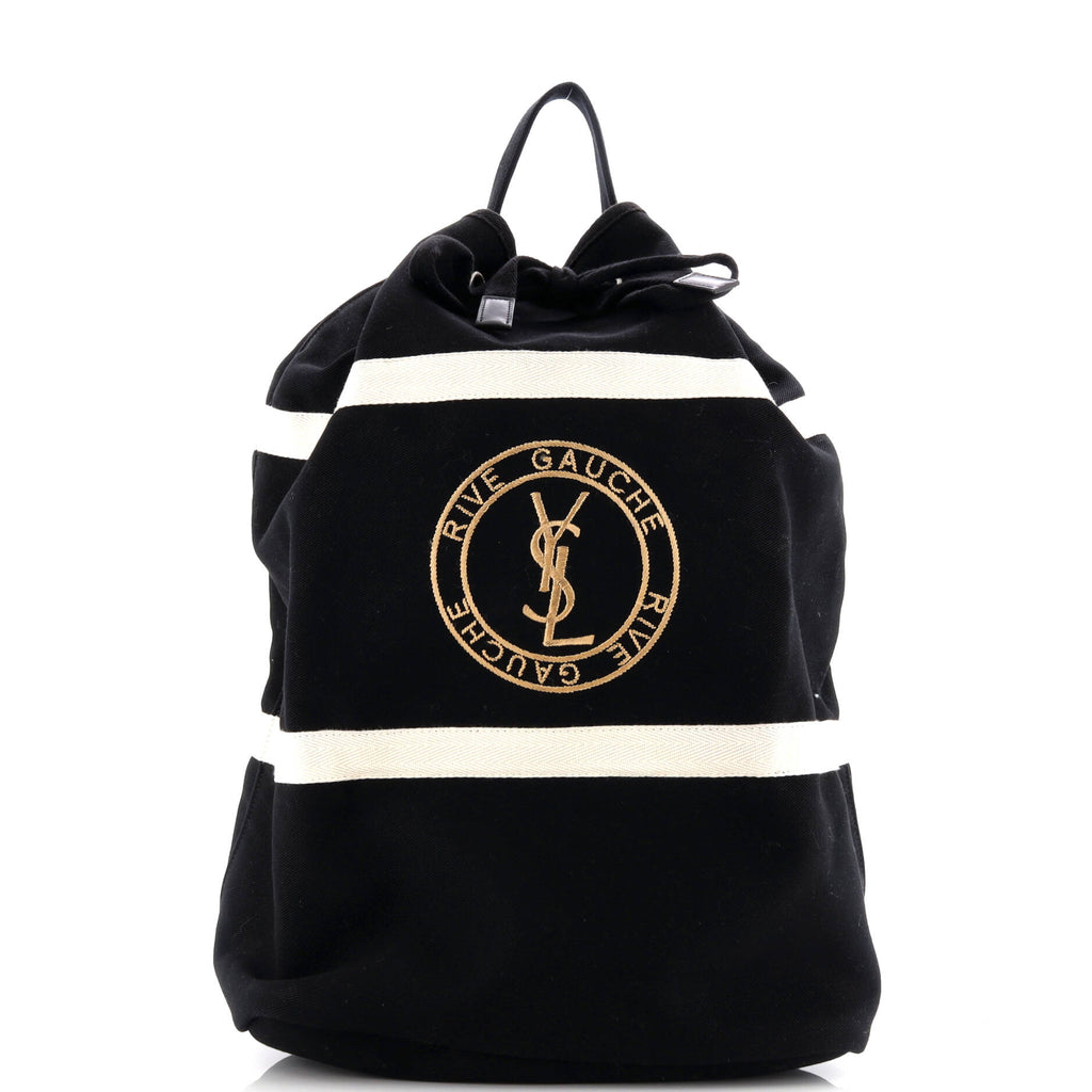 Rive Gauche Drawstring Sling Bag Embroidered Canvas