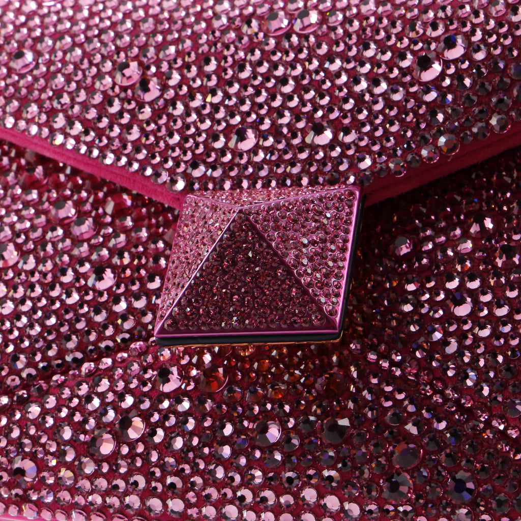 One Stud Chain Flap Bag Crystal Embellished Suede Small
