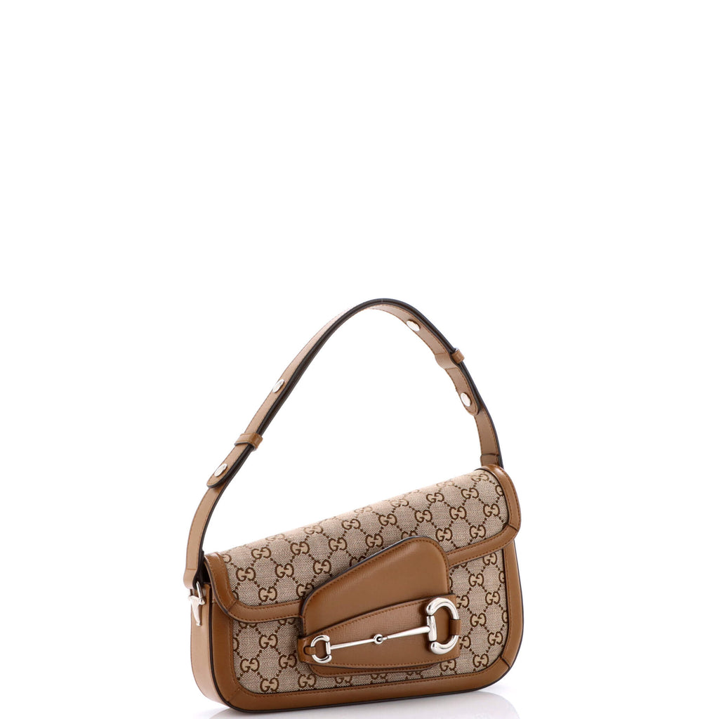 Horsebit 1955 Asymmetric Shoulder Bag GG Canvas with Leather Small