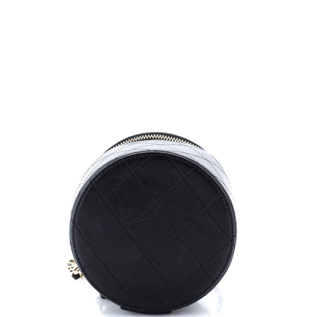 CC Round Vanity Case with Chain Quilted Lambskin Mini