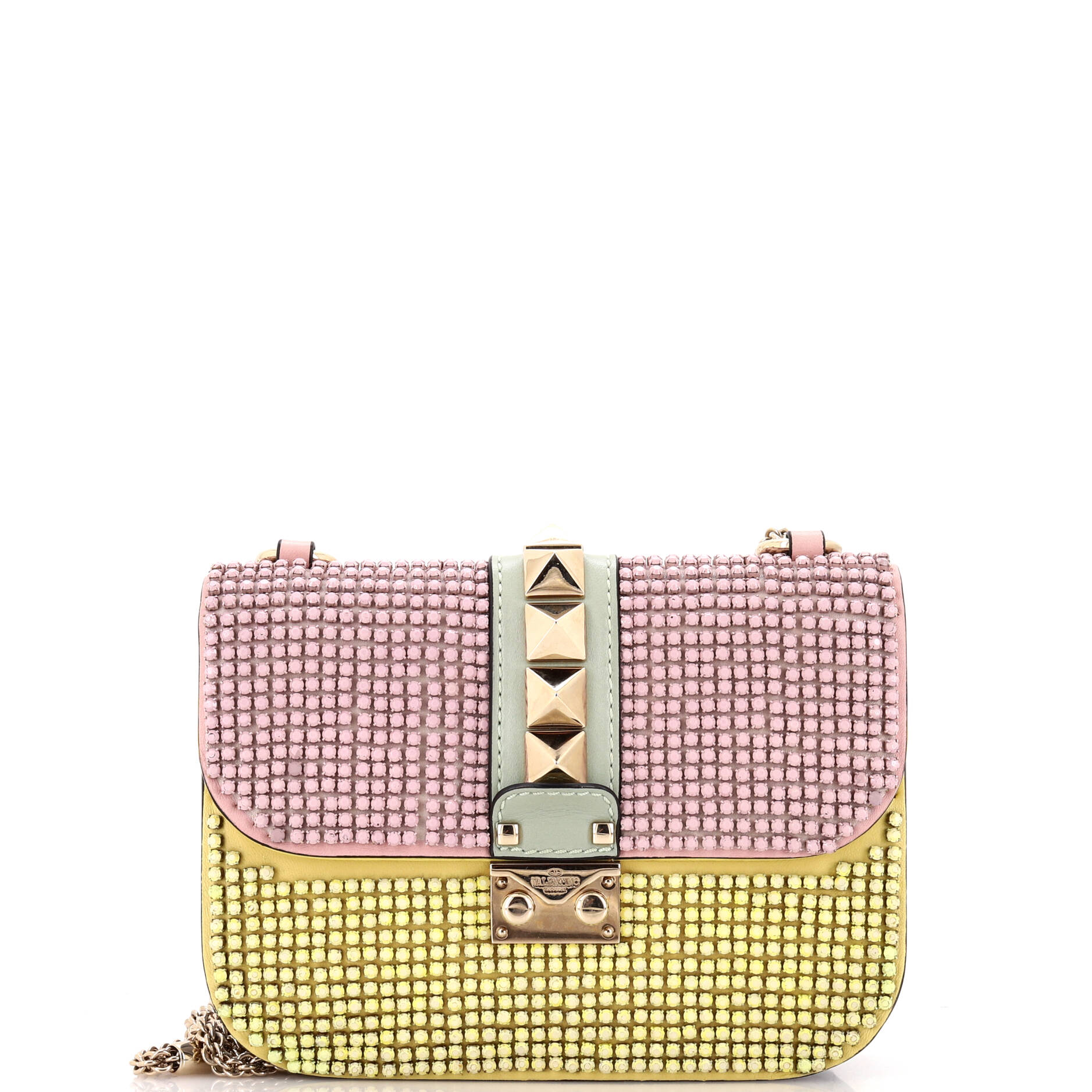 Glam Lock Shoulder Bag Embellished Leather Small