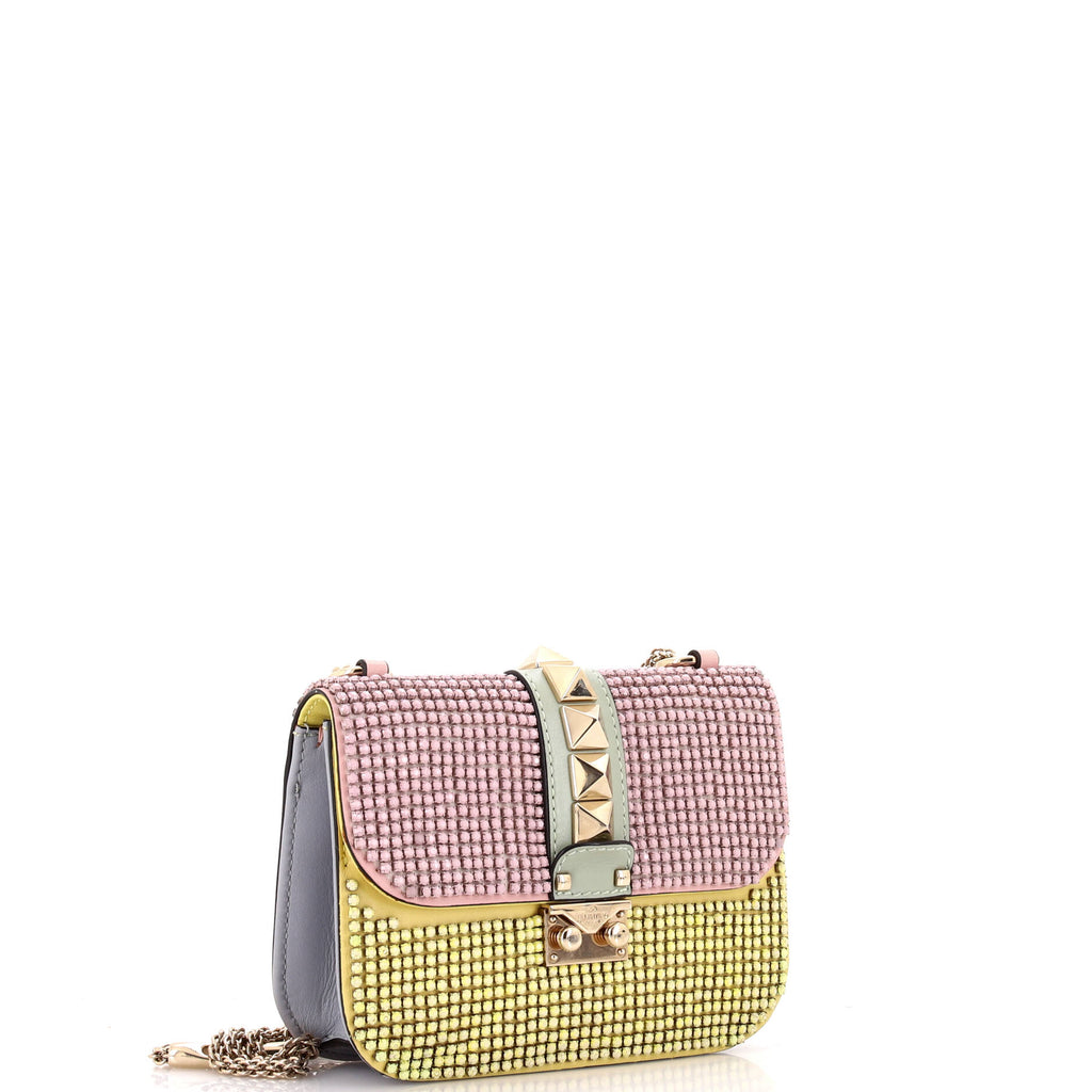 Glam Lock Shoulder Bag Embellished Leather Small