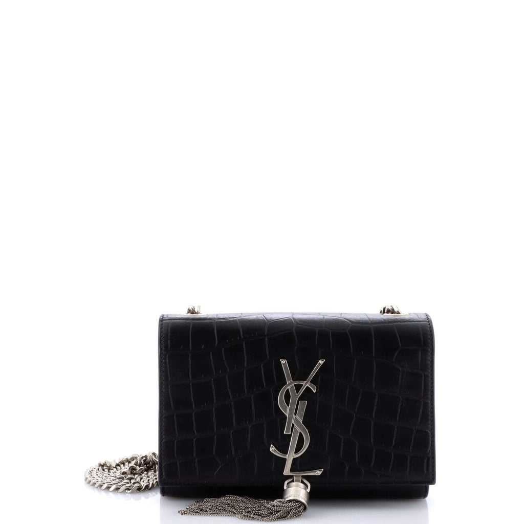 Classic Monogram Tassel Crossbody Bag Crocodile Embossed Leather Small