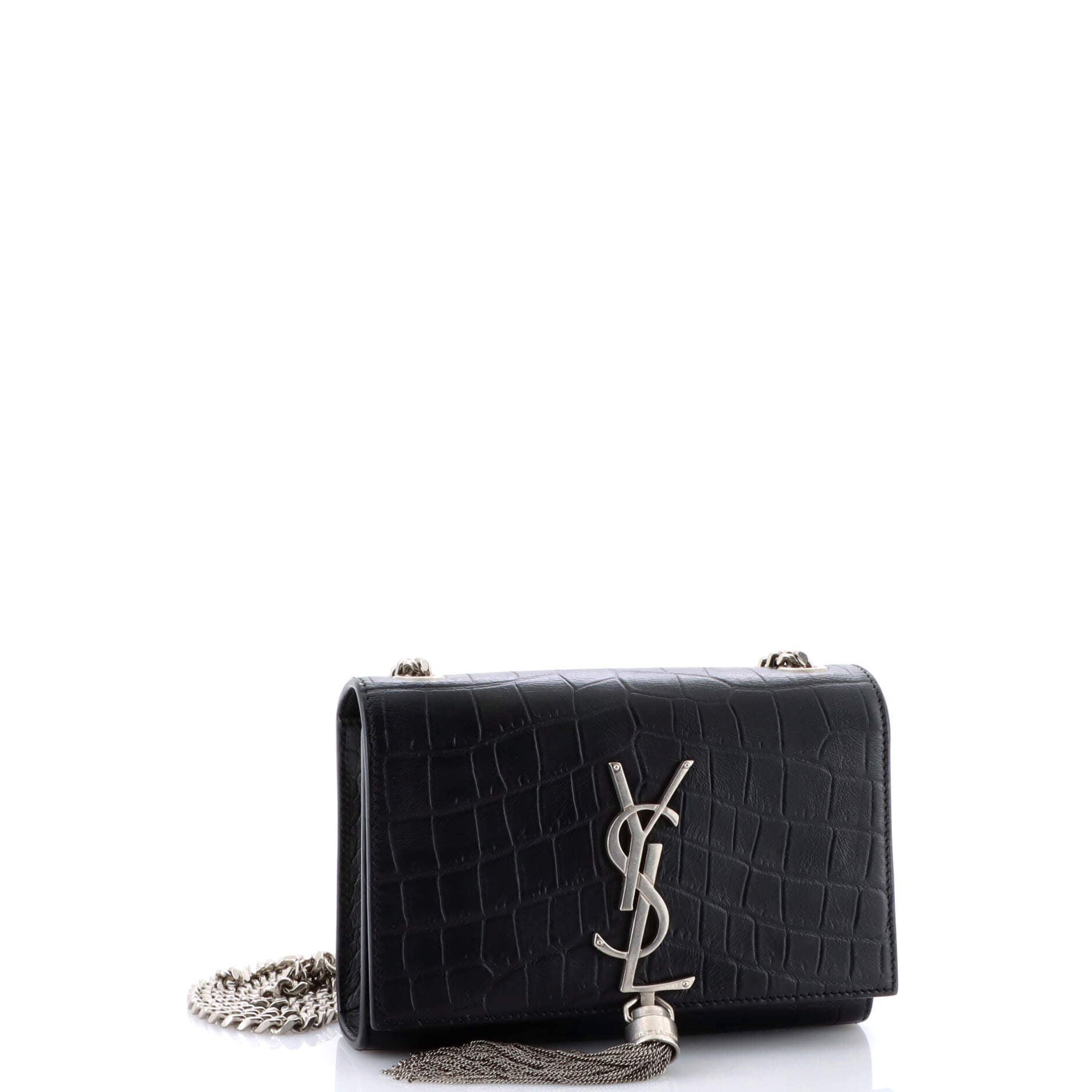 Classic Monogram Tassel Crossbody Bag Crocodile Embossed Leather Small