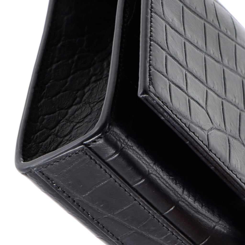 Classic Monogram Tassel Crossbody Bag Crocodile Embossed Leather Small
