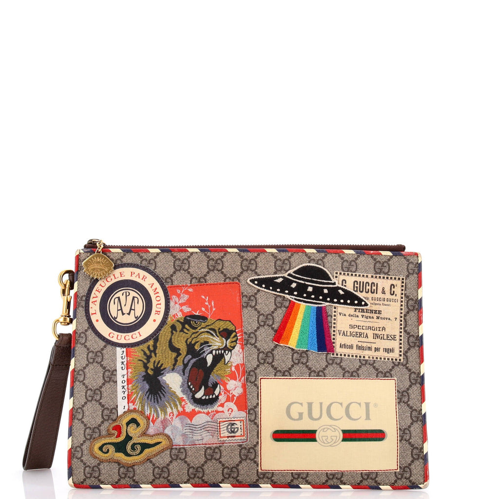 Courrier Pouch GG Coated Canvas with Applique