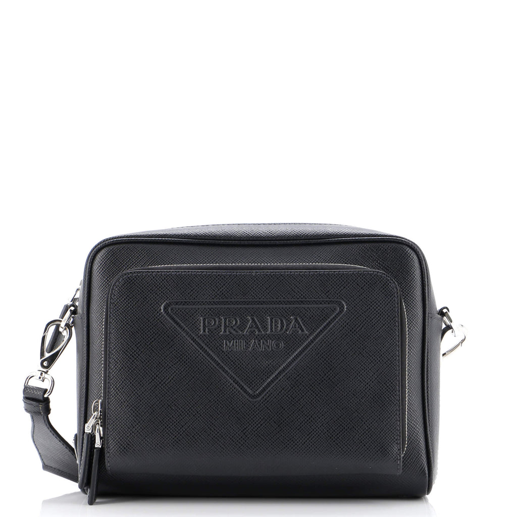 Triangle Logo Messenger Bag Embossed Saffiano Leather Small