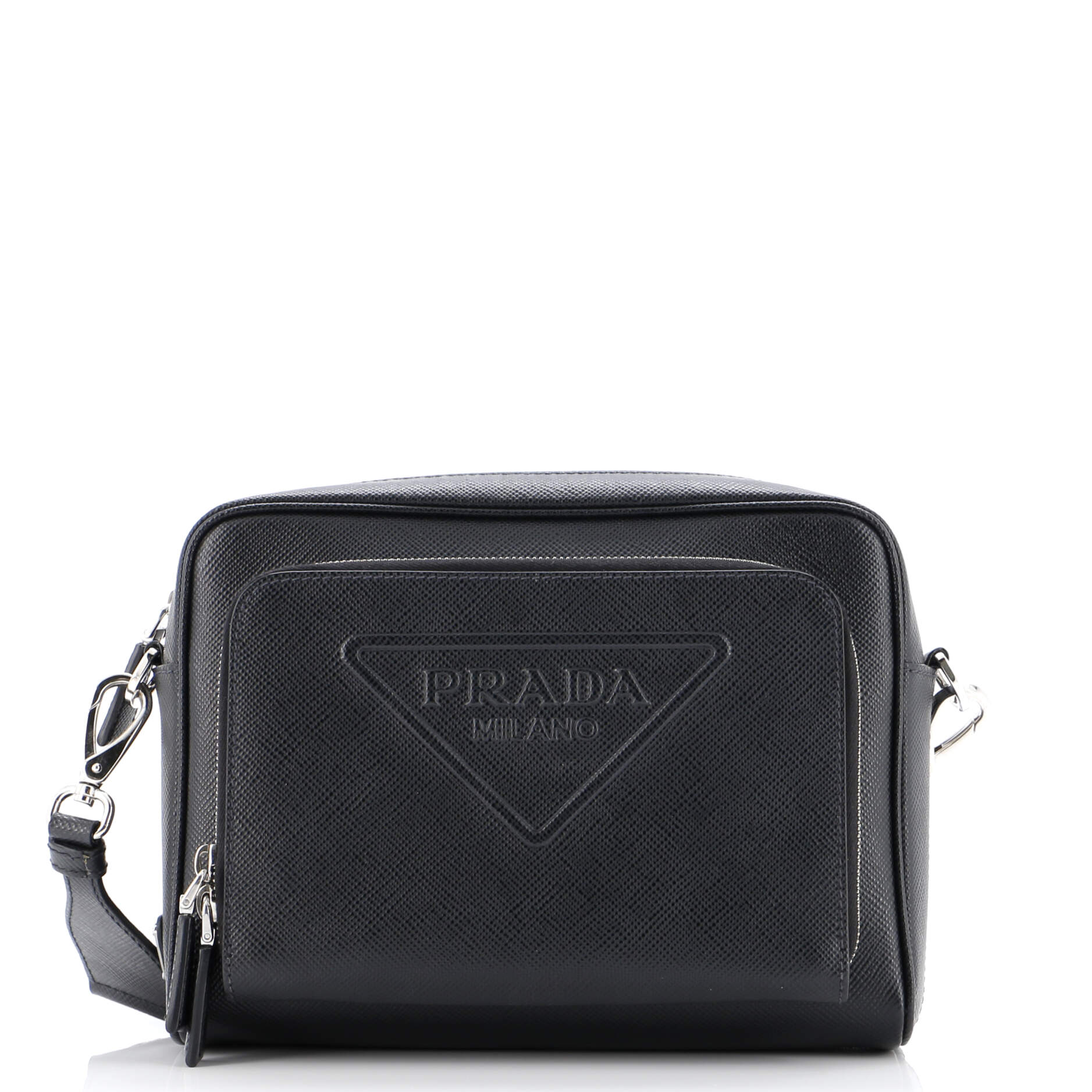 Triangle Logo Messenger Bag Embossed Saffiano Leather Small