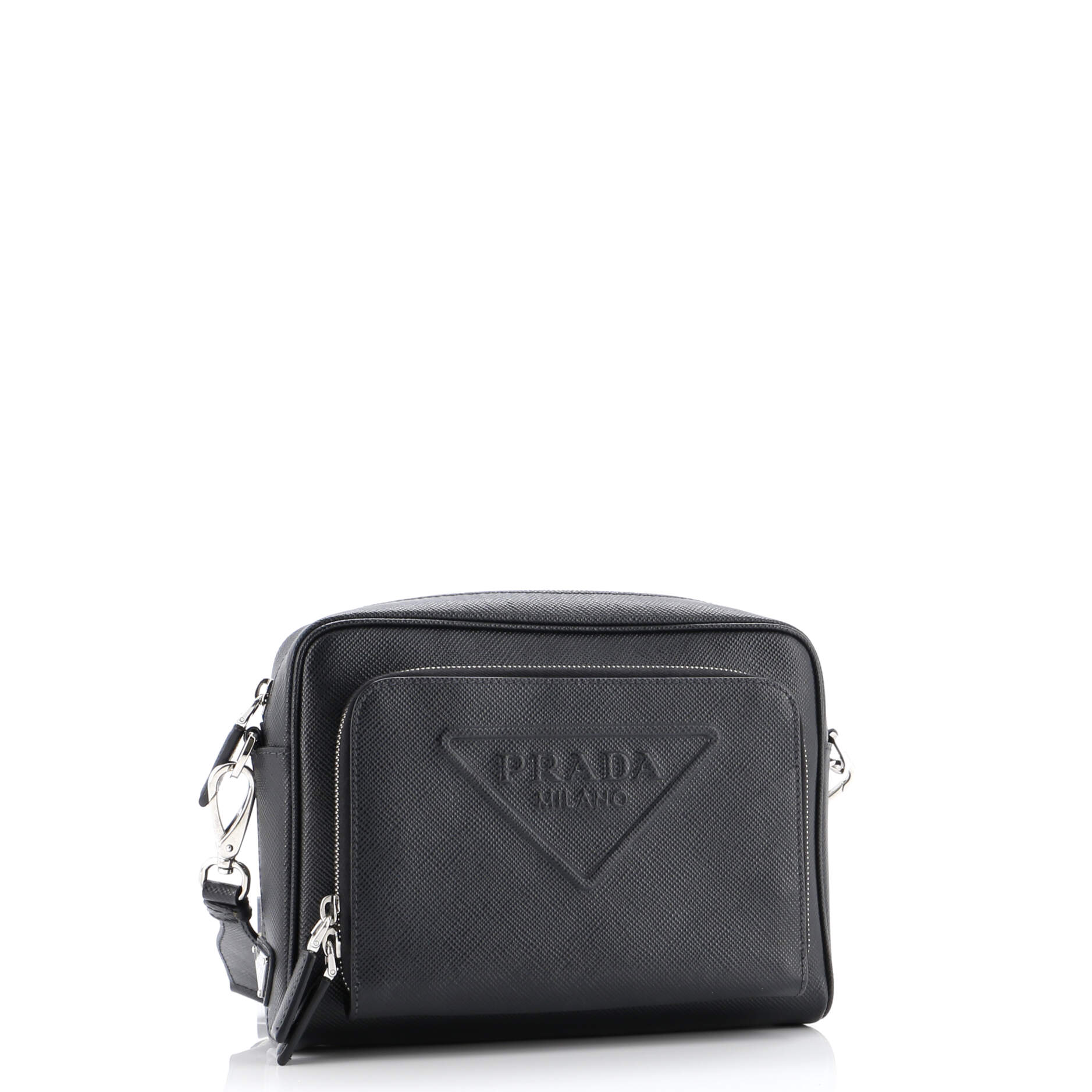 Triangle Logo Messenger Bag Embossed Saffiano Leather Small