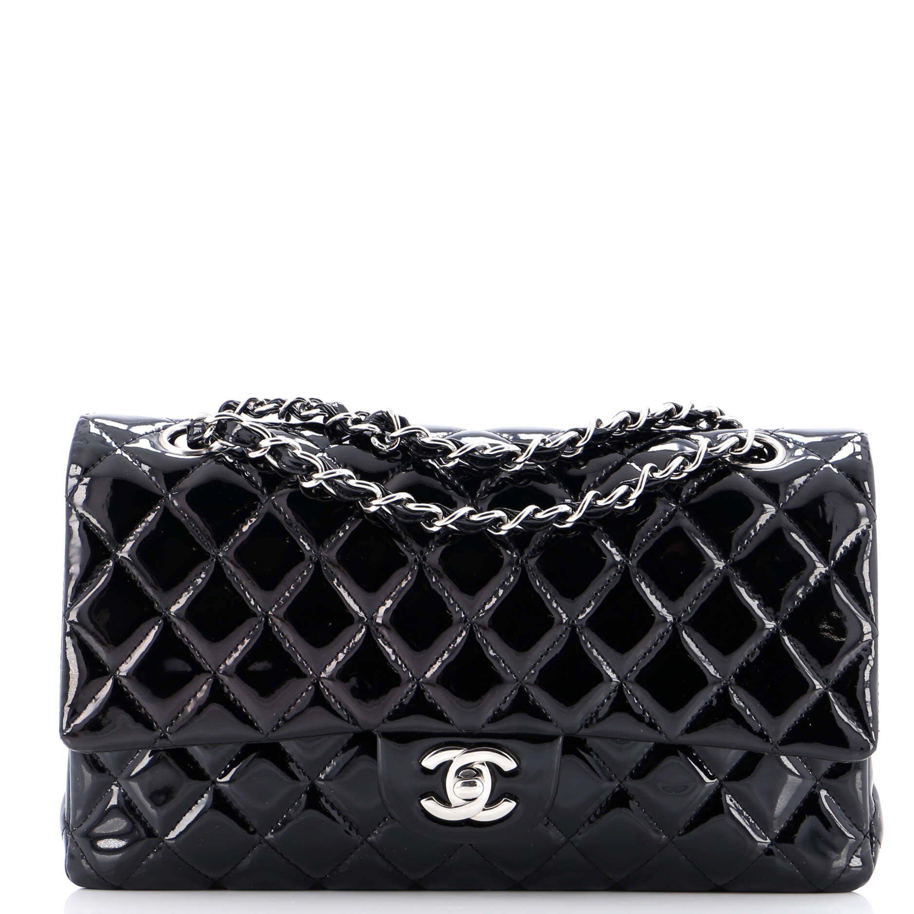 Vintage Classic Double Flap Bag Quilted Patent Medium