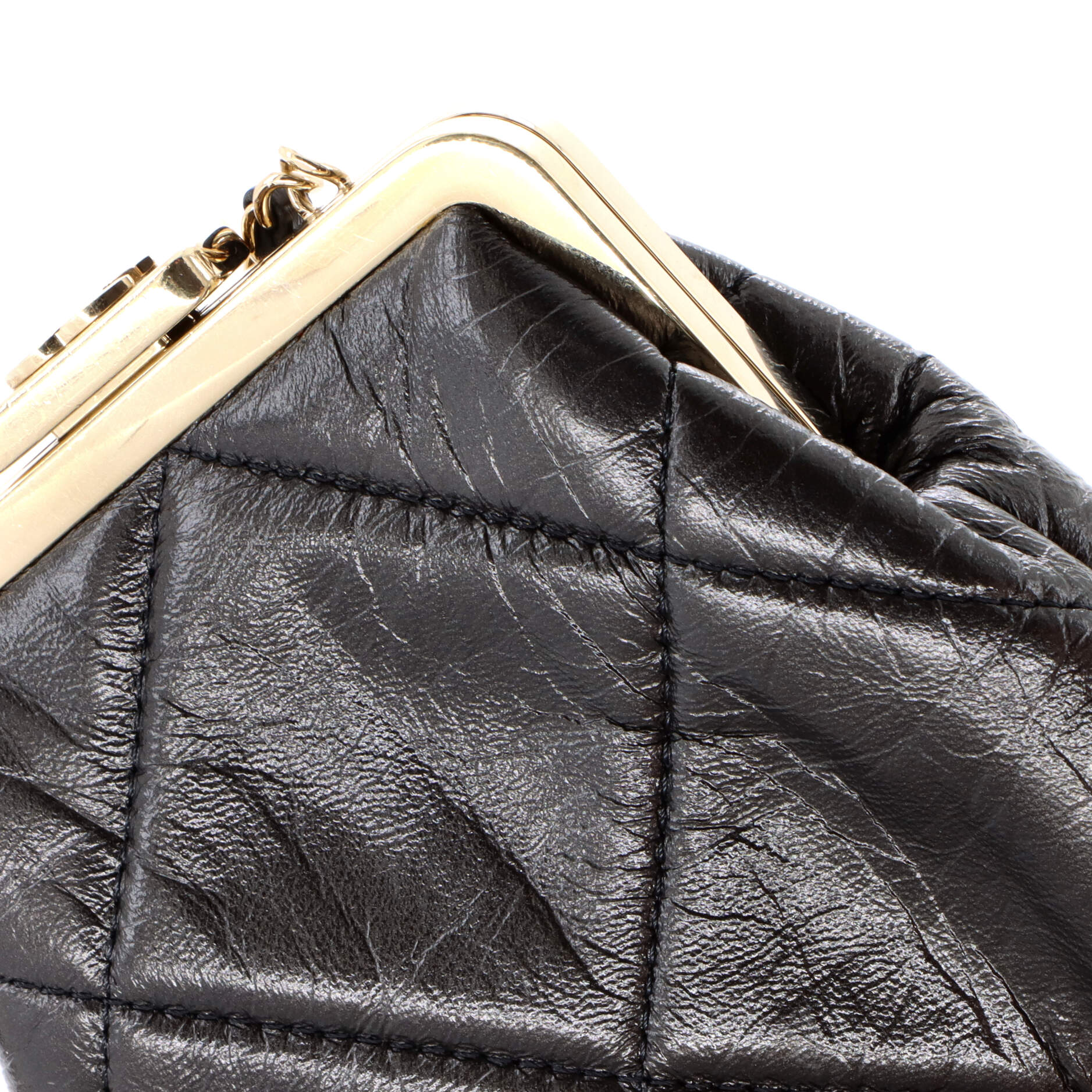 CC Kisslock Frame Clutch with Chain Quilted Lambskin Small