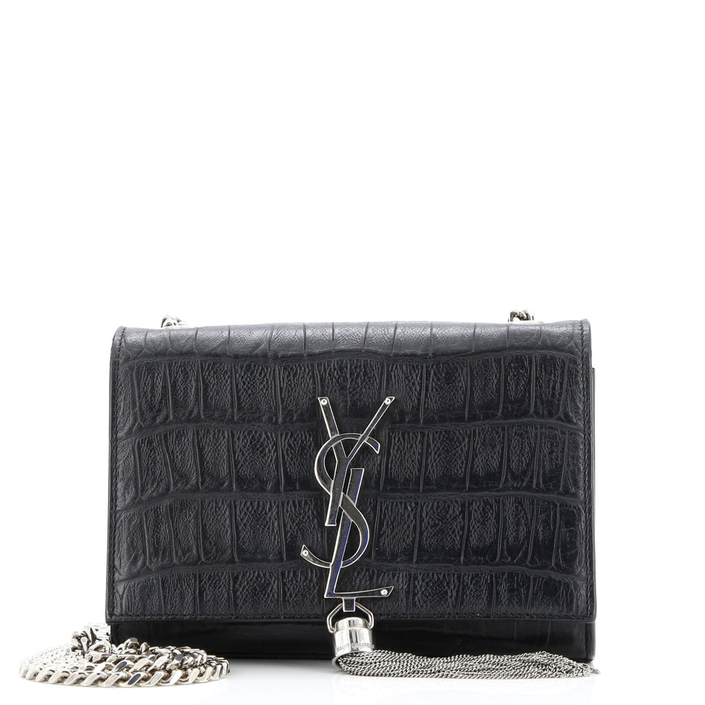 Classic Monogram Tassel Crossbody Bag Crocodile Embossed Leather Small