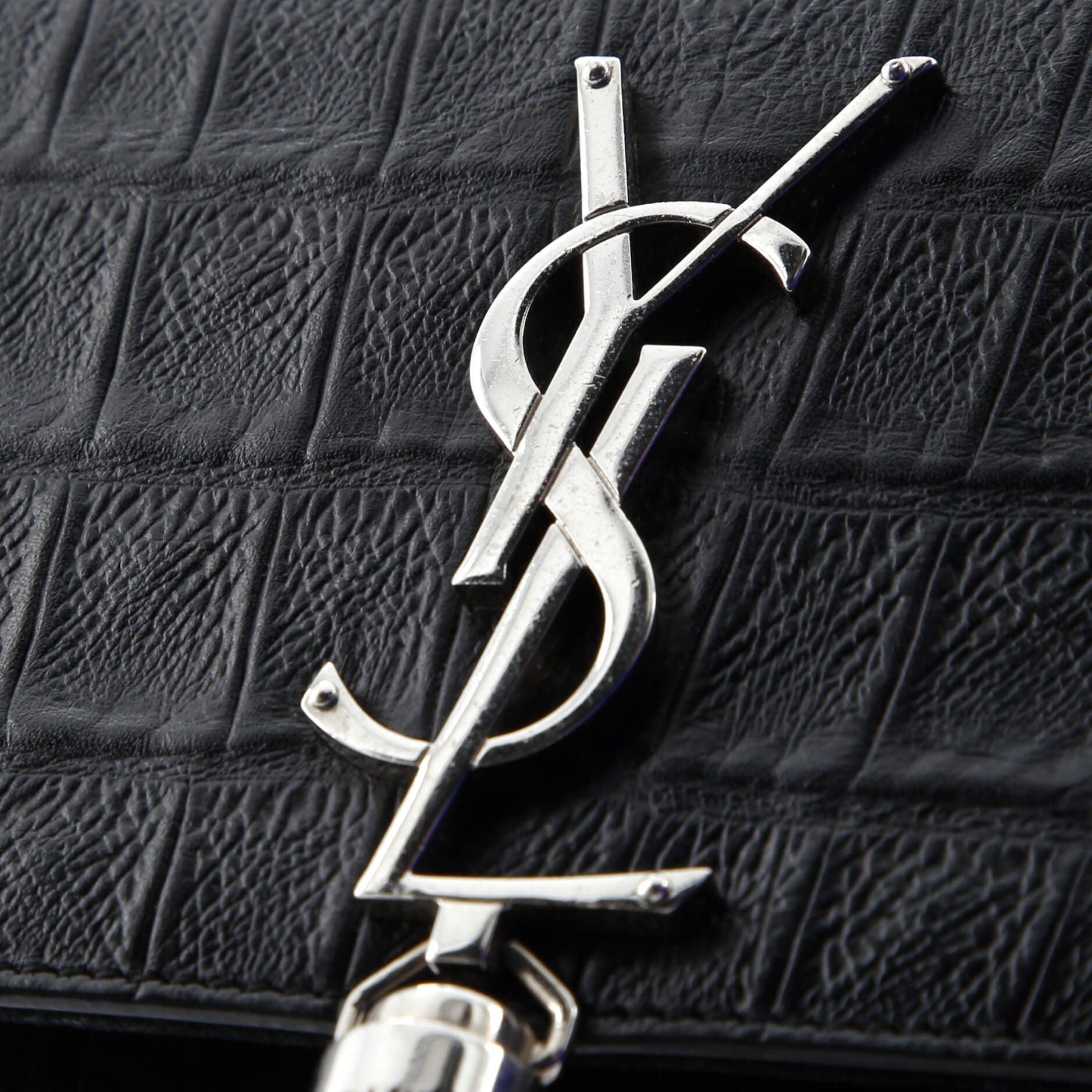 Classic Monogram Tassel Crossbody Bag Crocodile Embossed Leather Small
