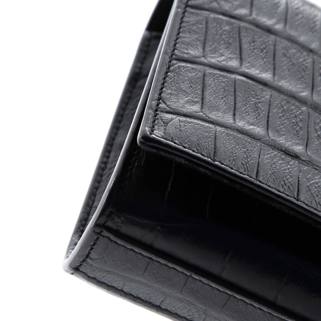 Classic Monogram Tassel Crossbody Bag Crocodile Embossed Leather Small