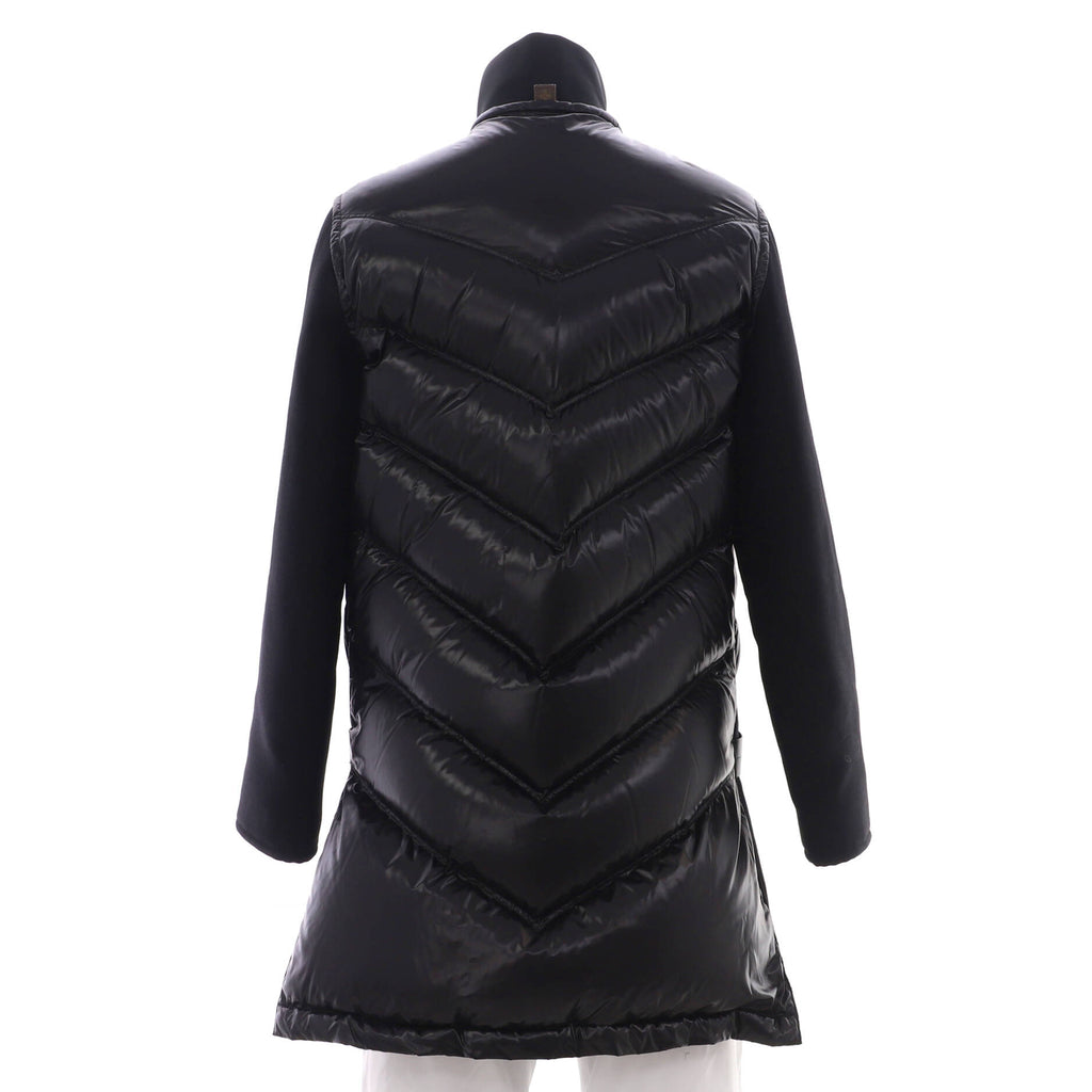 Women's Long Zip Coat Quilted Nylon and Wool Blend with Down