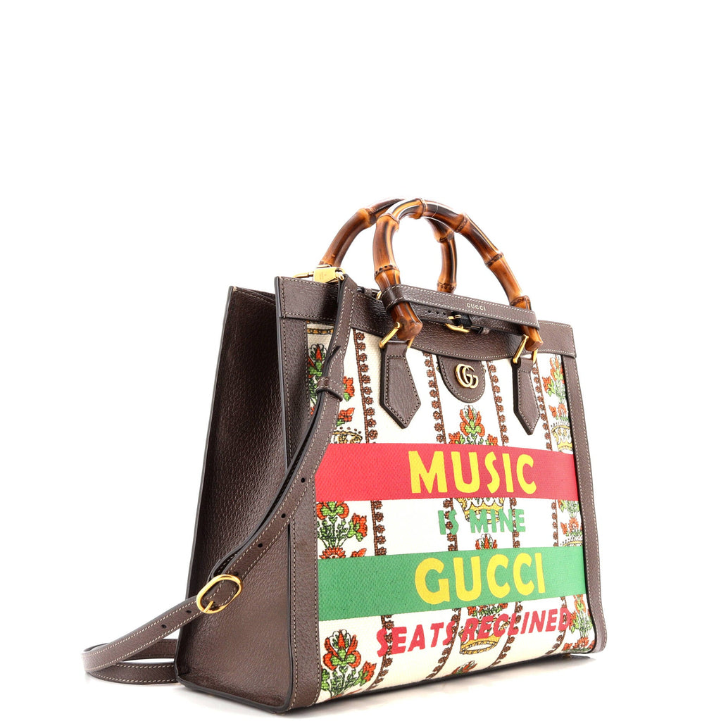 Diana NM Bamboo Handle Tote Printed Canvas Medium