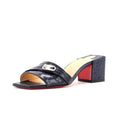 Women's Lock Art Heeled Mules Crocodile Embossed Leather 55