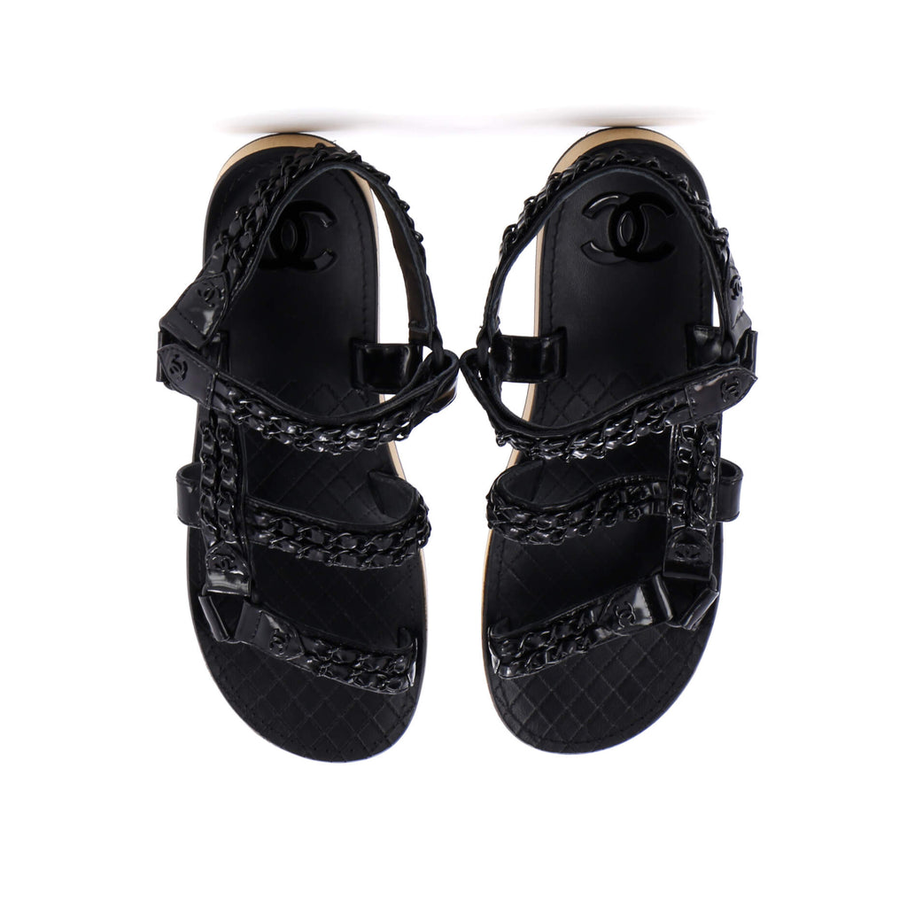 Women's Chain CC Slingback Sandals Quilted Leather with Cork