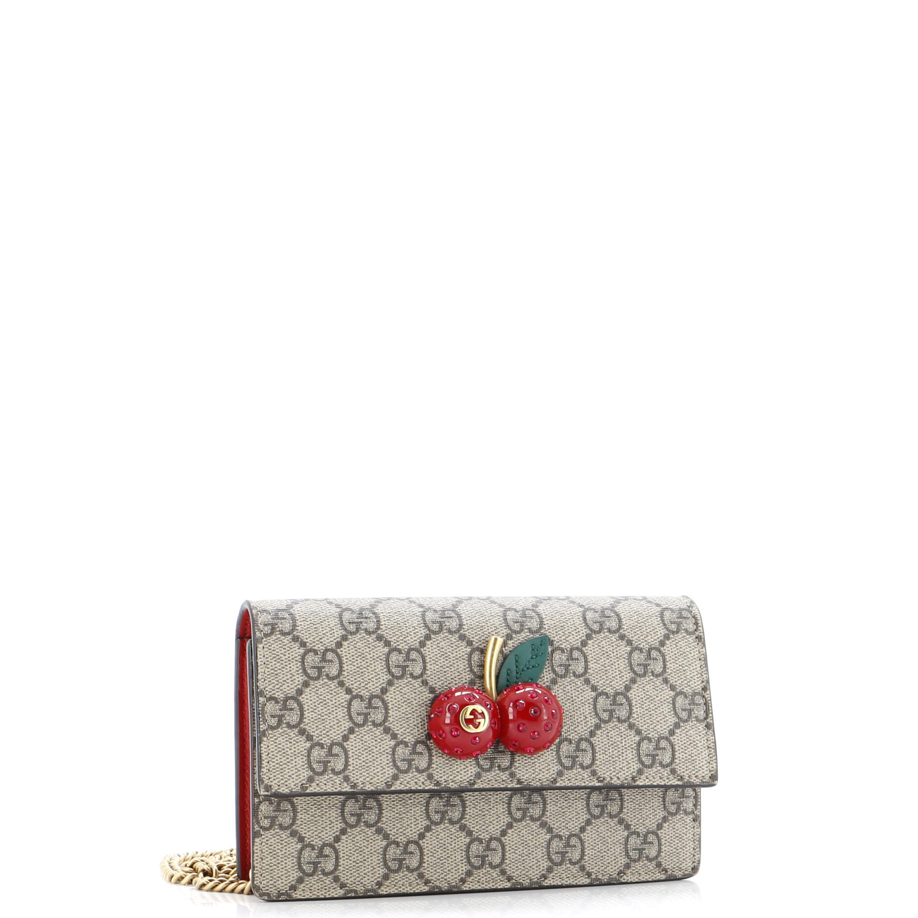 Cherries Wallet on Chain GG Coated Canvas Mini