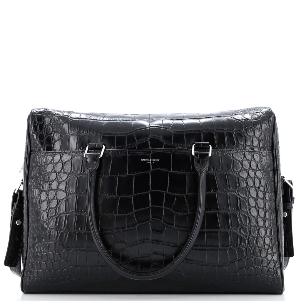 Duffle Briefcase Crocodile Embossed Leather