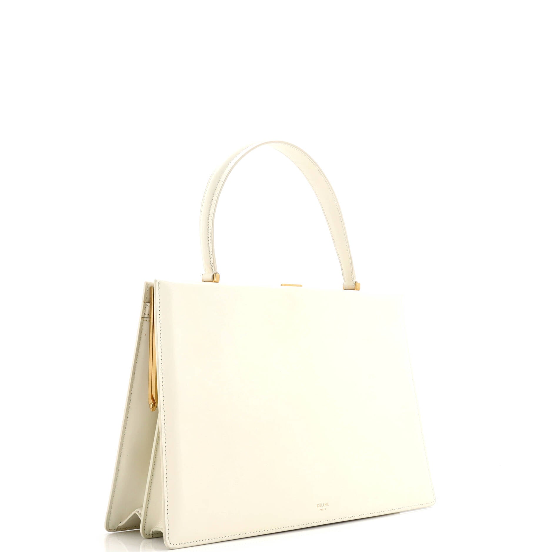 Clasp Top Handle Bag Leather Medium