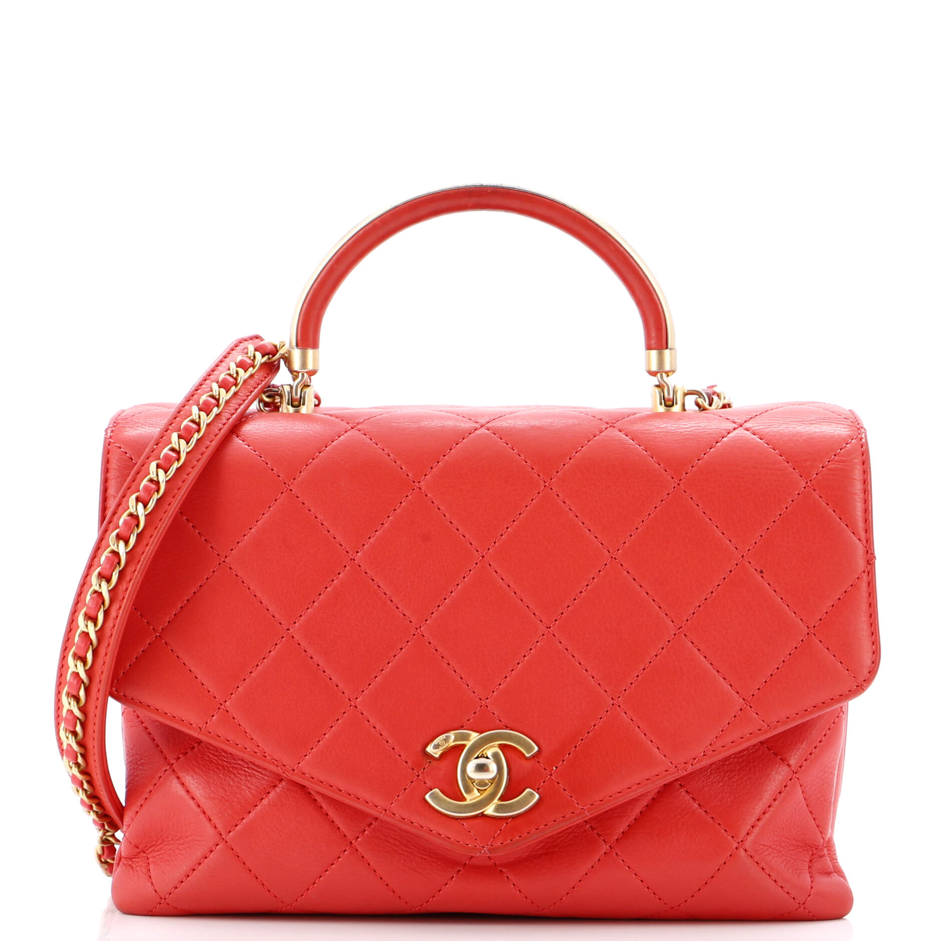 Gold Top Handle Bag Quilted Lambskin Medium