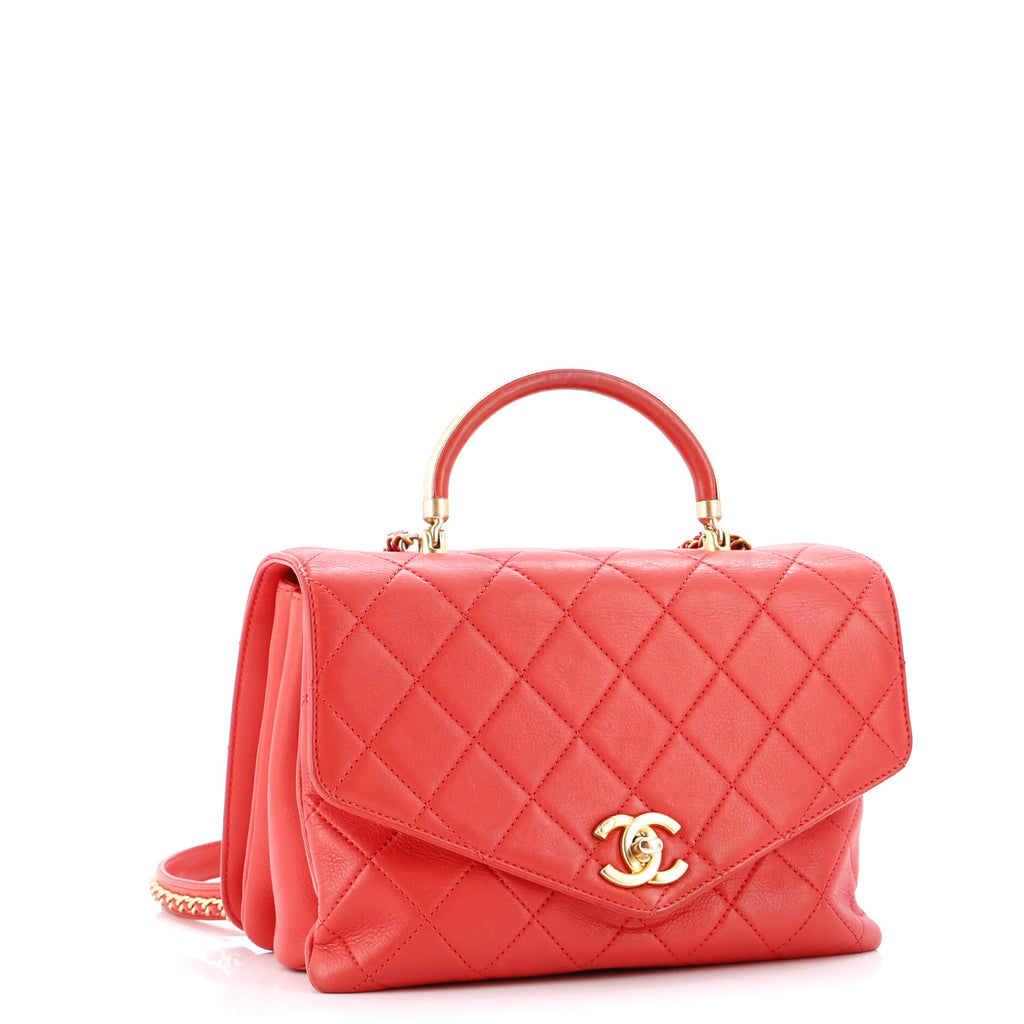 Gold Top Handle Bag Quilted Lambskin Medium