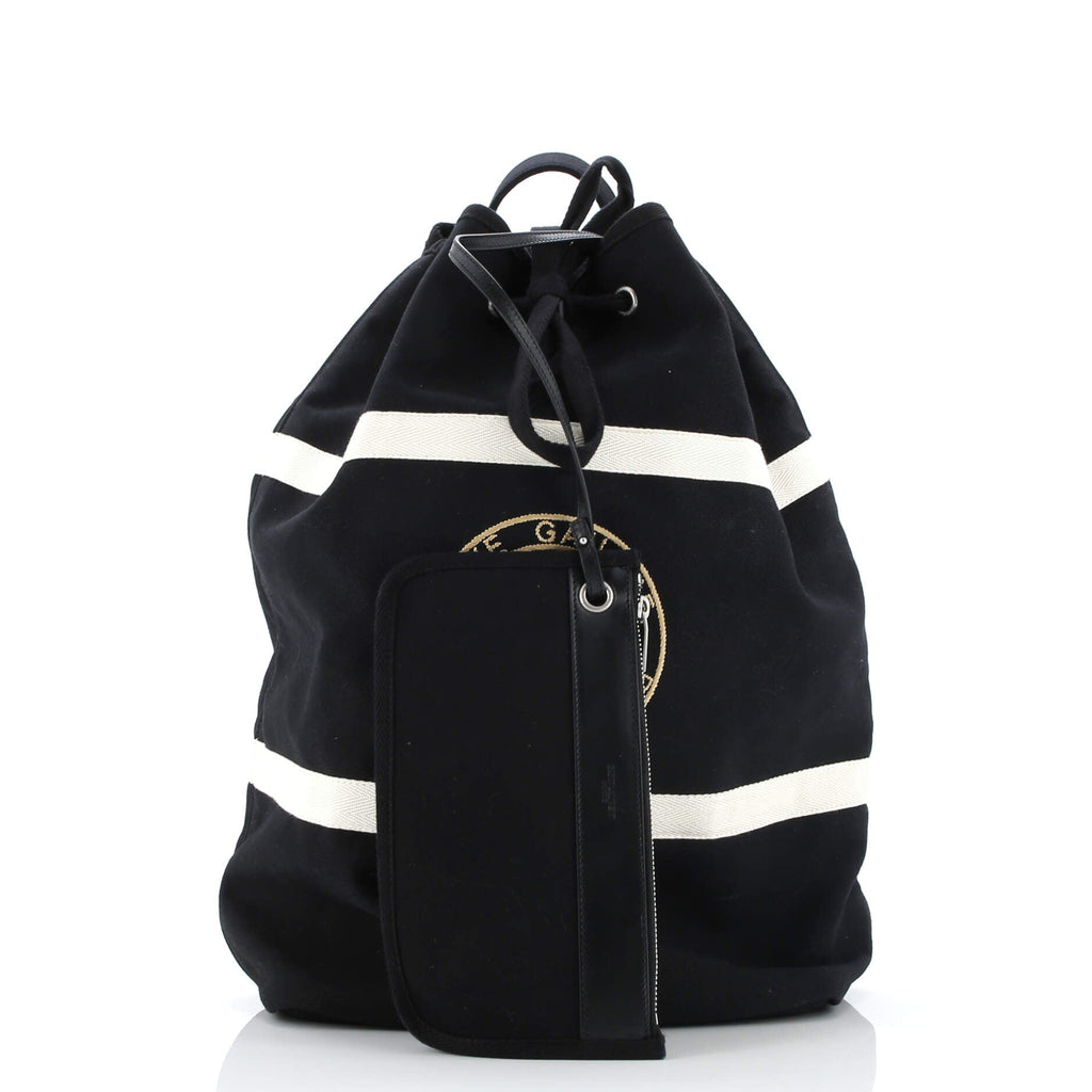 Rive Gauche Drawstring Sling Bag Embroidered Canvas