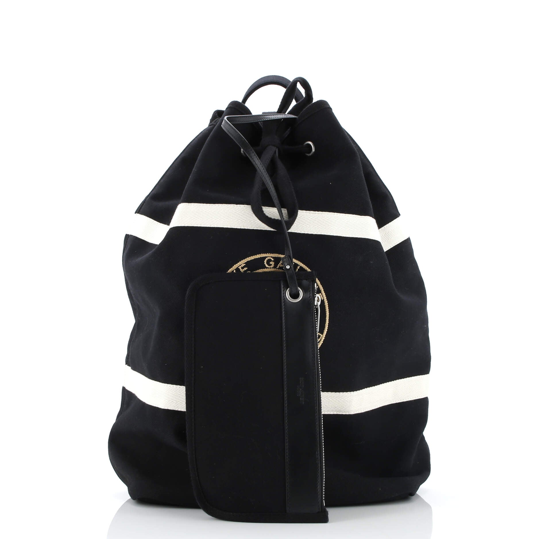 Rive Gauche Drawstring Sling Bag Embroidered Canvas