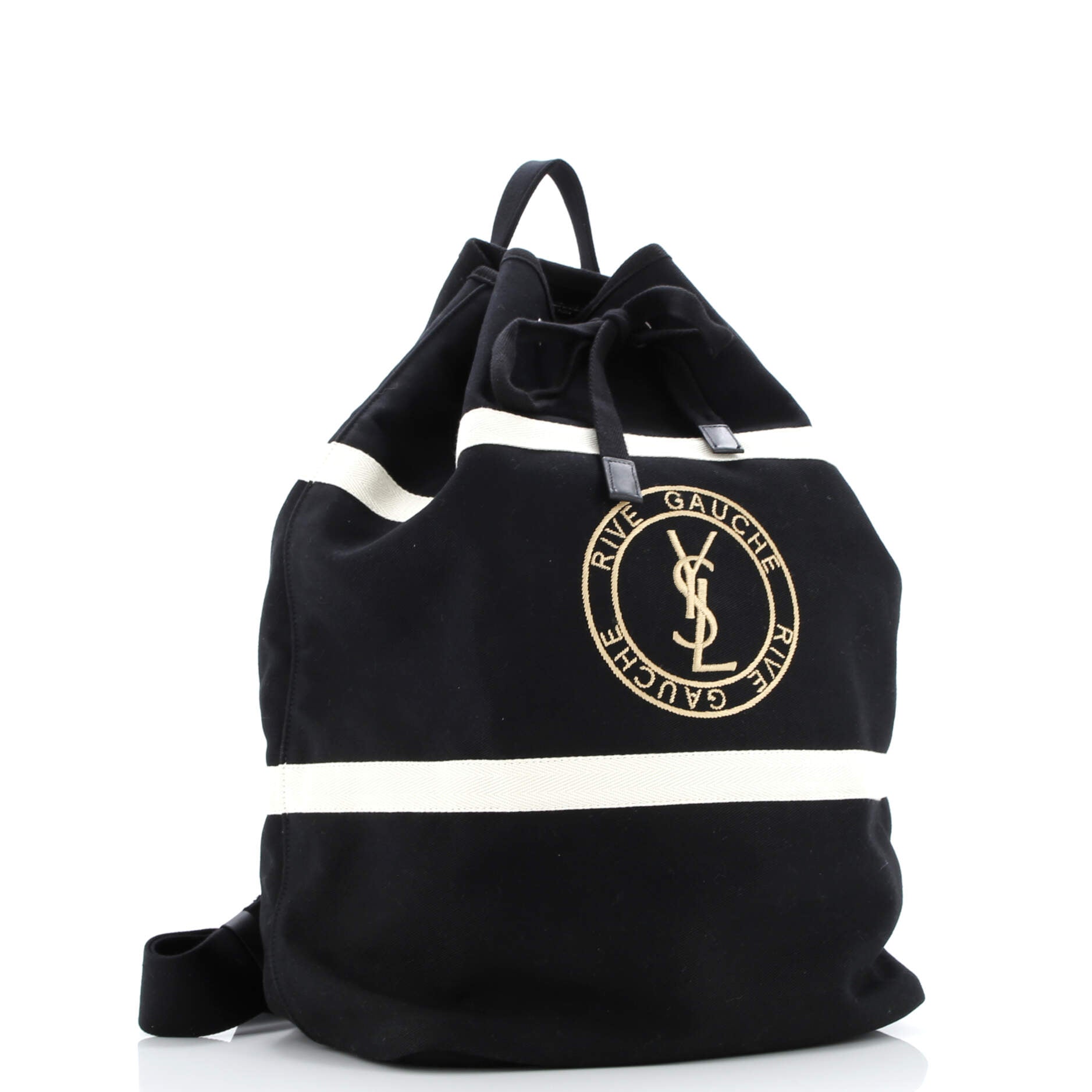 Rive Gauche Drawstring Sling Bag Embroidered Canvas