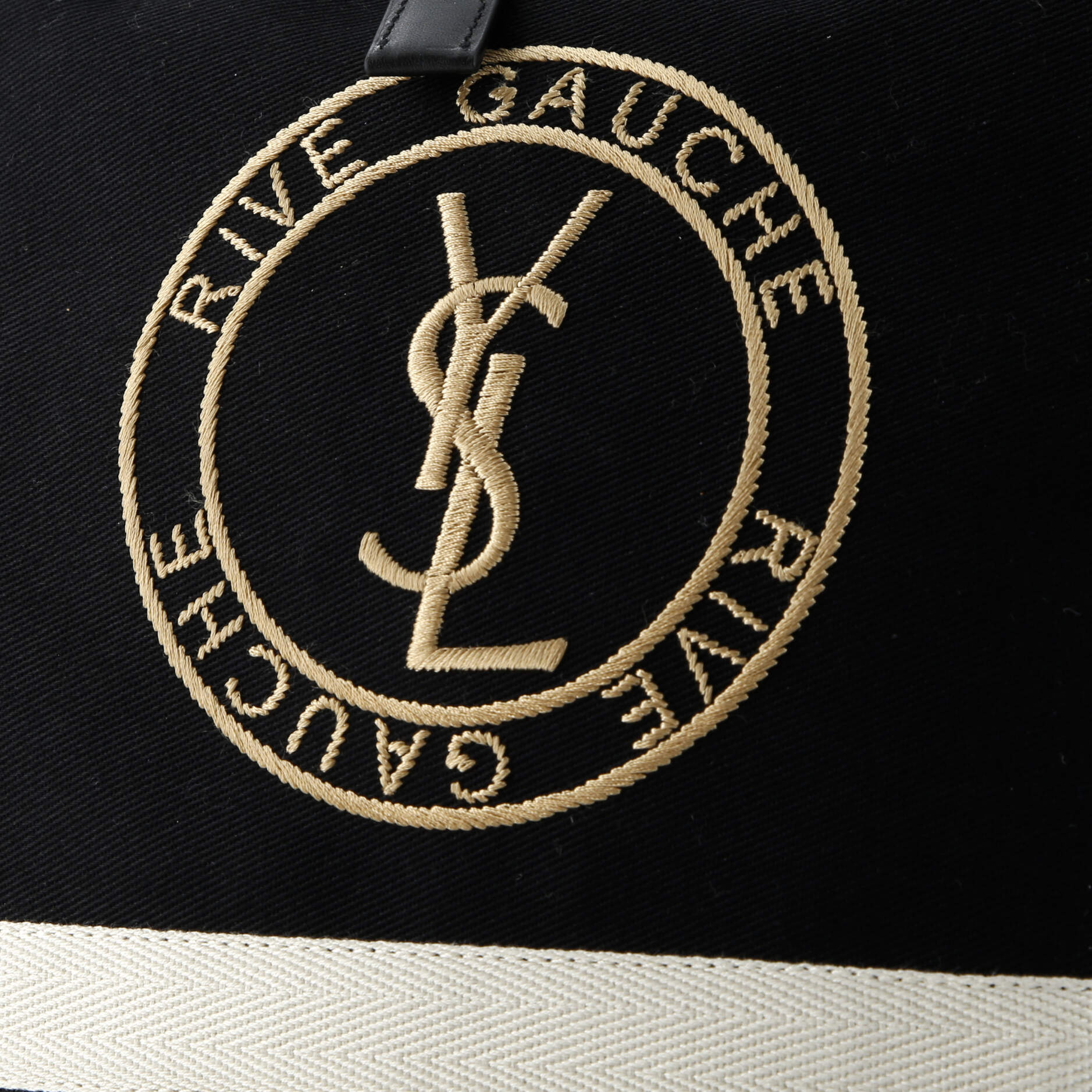 Rive Gauche Drawstring Sling Bag Embroidered Canvas