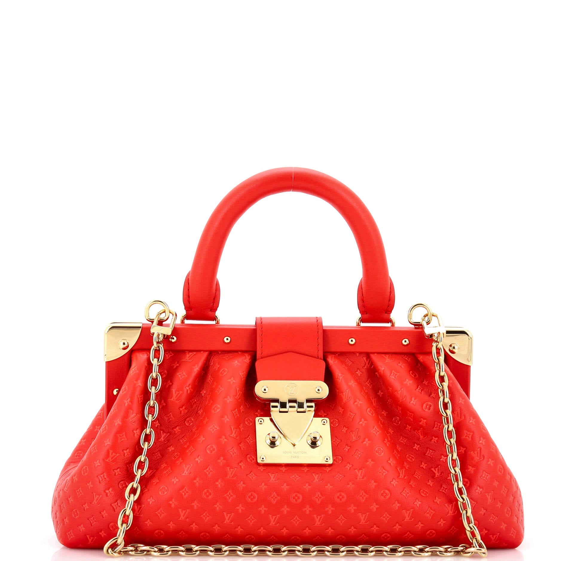 Top Handle Frame Clutch Nanogram Embossed Leather