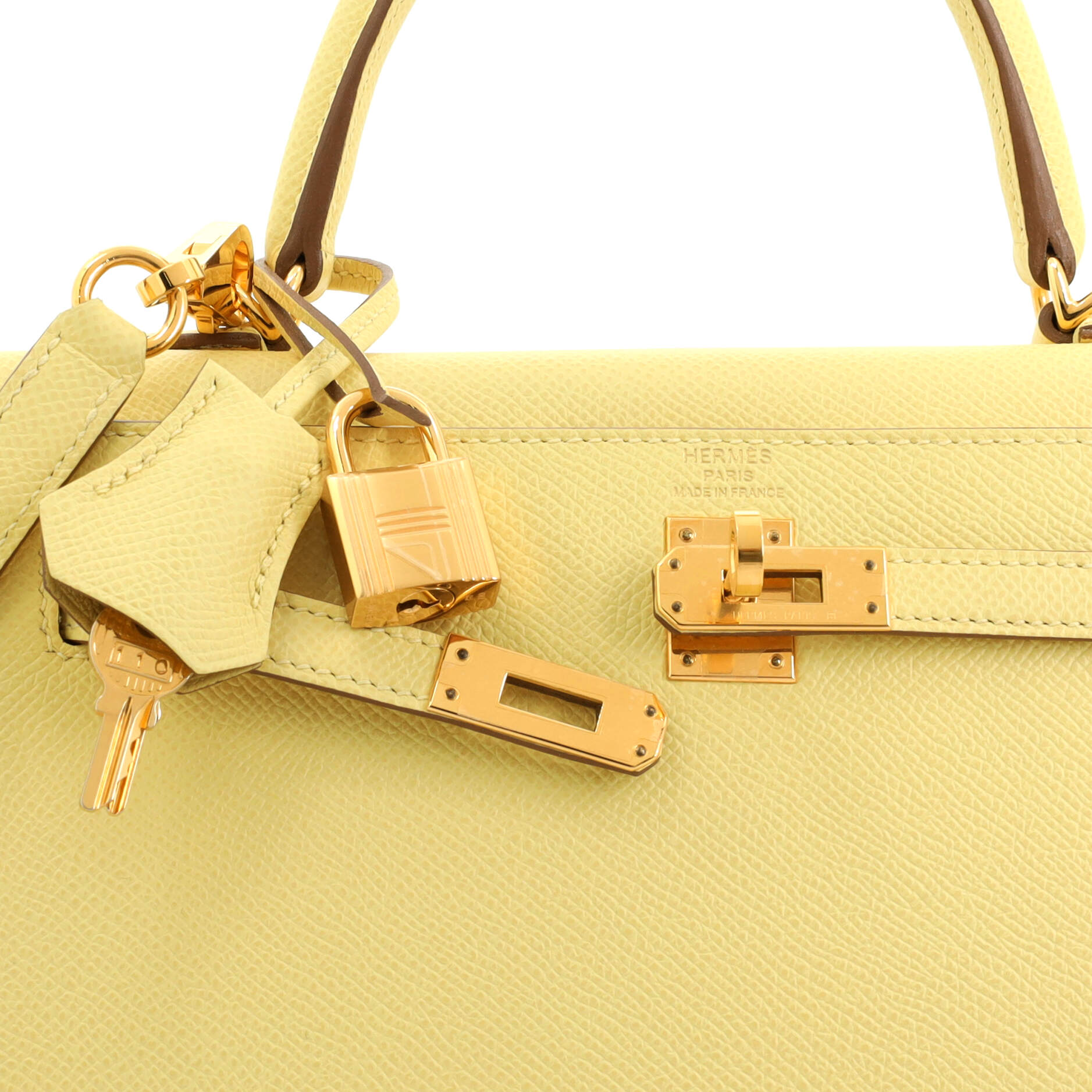 Kelly Handbag Jaune Poussin Epsom with Gold Hardware 25