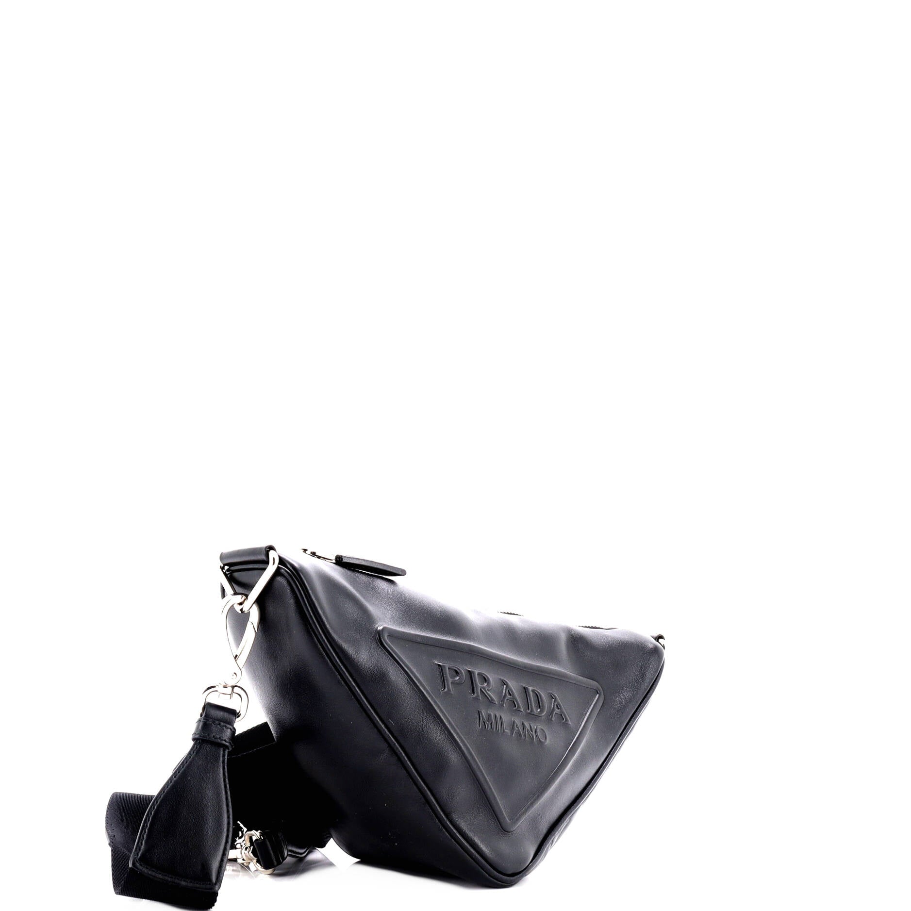 Triangle Logo Zip Crossbody Bag Embossed Leather Mini